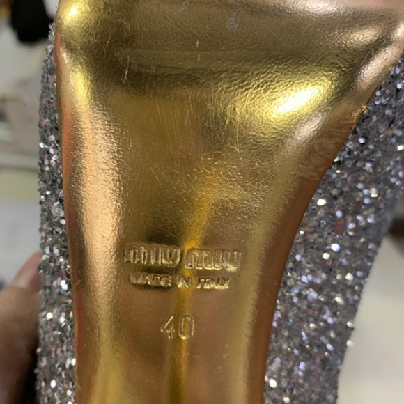 Miu Miu by Prada Glitter Peeptoe Heels, Size 10 - Picture 5 of 6